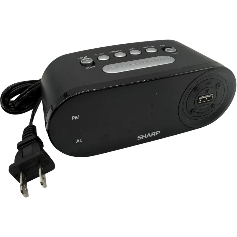 Sharp SPC547 Digital Alarm Clock with 2A USB Charging Port Black Tested